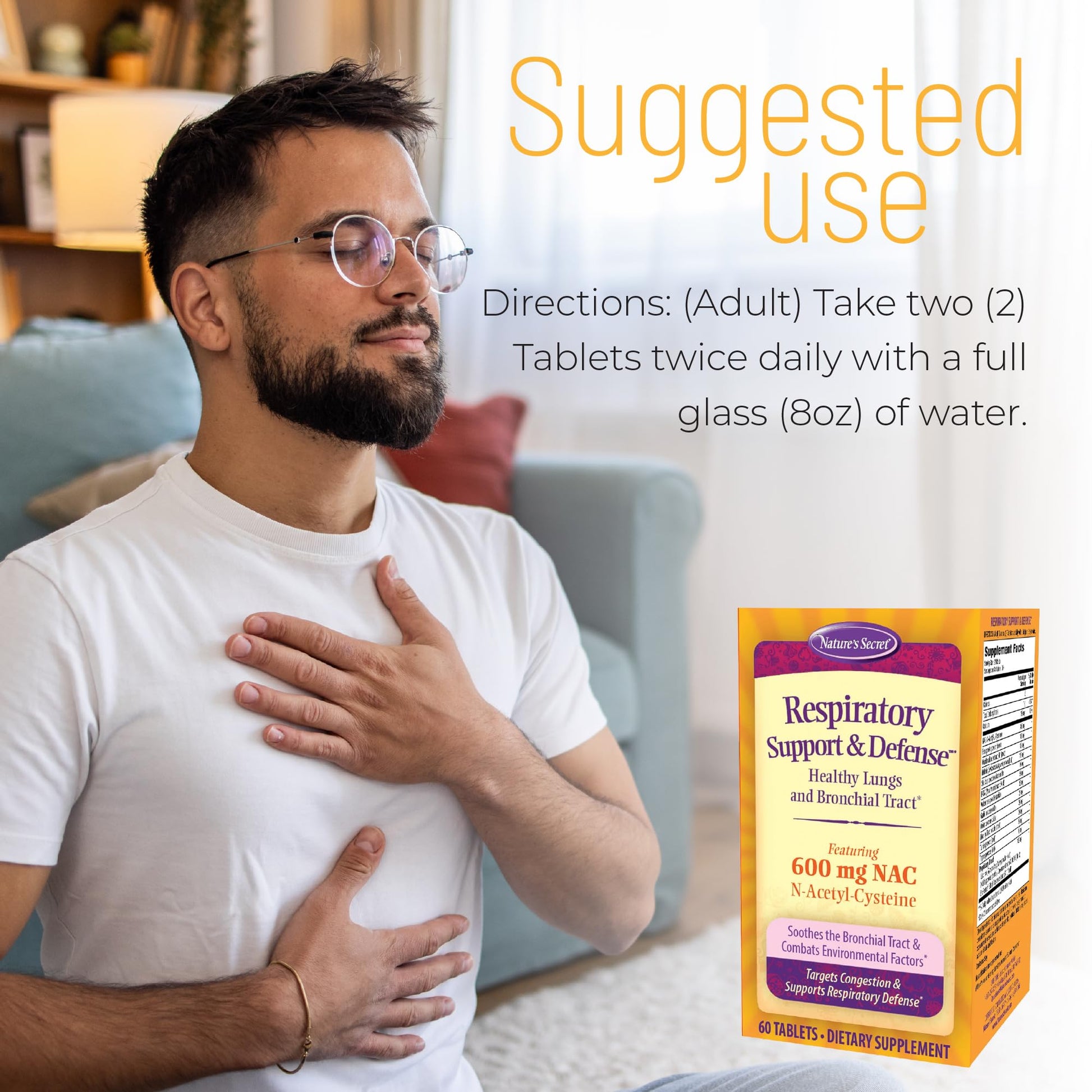 Nature's Secret Respiratory Support & Defense - 60 Tablets - Promotes Healthy Lungs & Bronchial Tract - With NAC, Fenugreek & Marshmallow - 30 Total Servings Nature's SecretBuy Supplements Australia