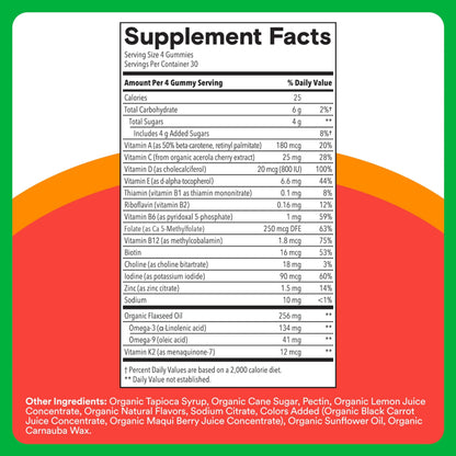 SmartyPants Organic Kids Multivitamin Gummies: Omega 3 (ALA), Vitamin D3, C, Vitamin B12, B6, A, K & Zinc for Immune Support, Biotin SmartyPants