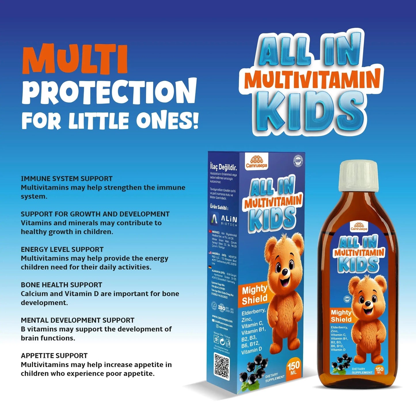 CAMRUSEPA All in Multivitamin Kids Syrup – Black Elderberry Flavored, Inositol, Zinc, Vitamin C, Daily Liquid Multivitamin CamrusepaBuy Supplements Australia