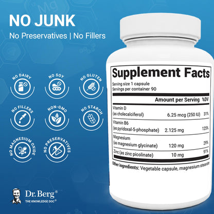 Dr. Berg Magnesium Glycinate 90ct – 4-in-1 Chelated for Muscle, Nerve, Sleep & Stress Support*– w/ D3, B6 & Zinc – 4X Lab-Tested – No Fillers – Formulated in USA, GMP-Certified