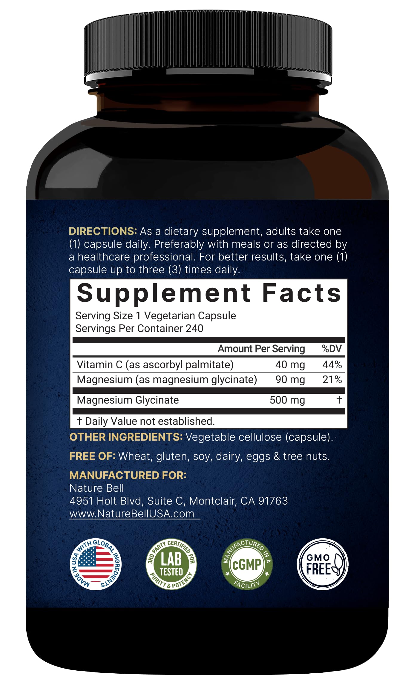 Naturebell Pure Magnesium Glycinate 500mg, 240 Veggie Capsules | 100% Chelated & Purified – 3rd Party Tested, Vegan Friendly, Non-GMO, Fiiler Free NatureBellBuy Supplements Australia