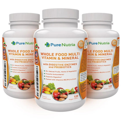Whole Food MultiVitamin and Minerals with Probiotic Enzymes - 120 Multivitamins for Women and Men - Packed with WholeFood and Herbal Ingredients PureNutria