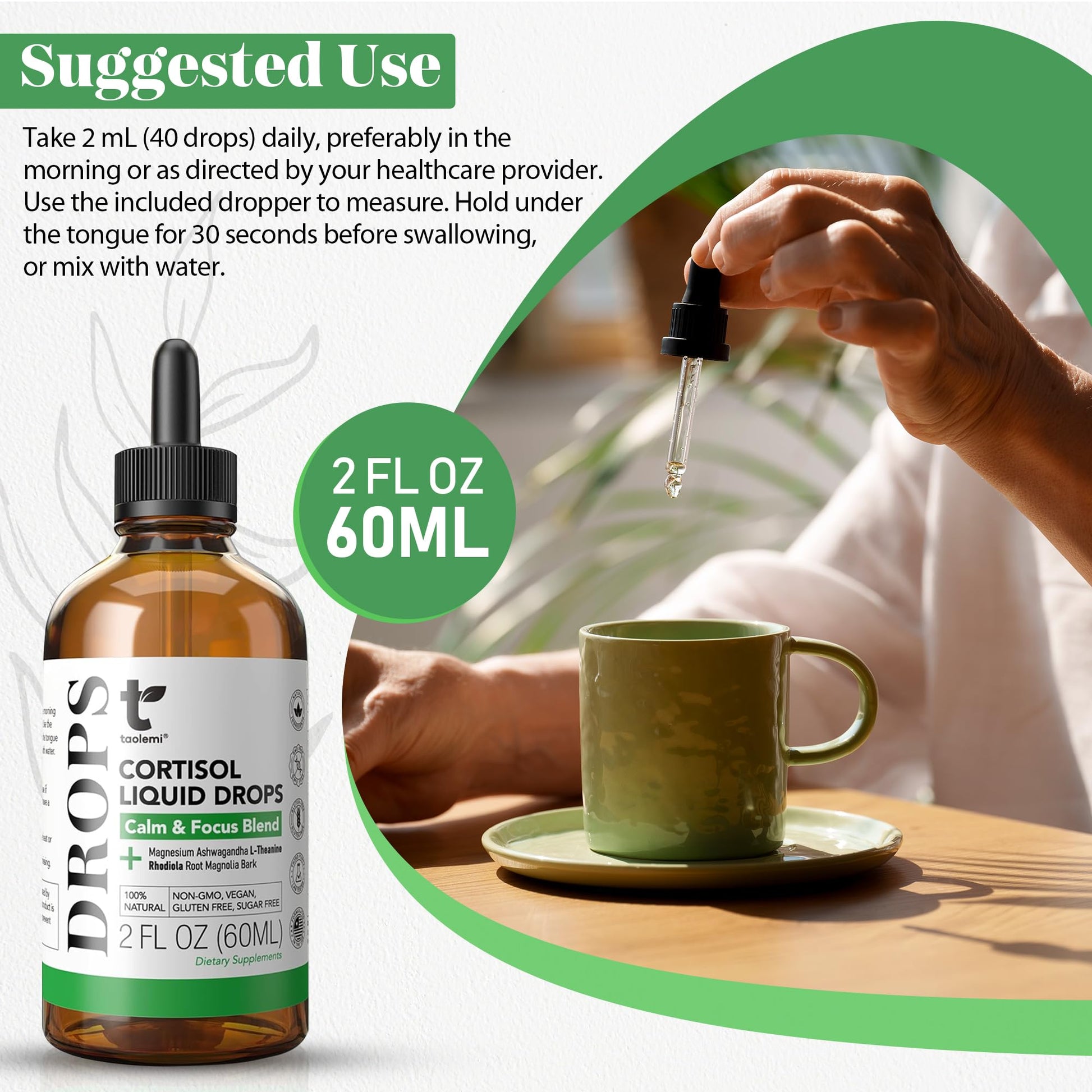 Cortisol Manager Drops with Magnesium & Ashwagandha - Advanced Liquid Blend for Relaxation, Supports Restful Sleep, Fast-Absorbing Liquid, Non-GMO, 2 Fl Oz taolemiBuy Supplements Australia