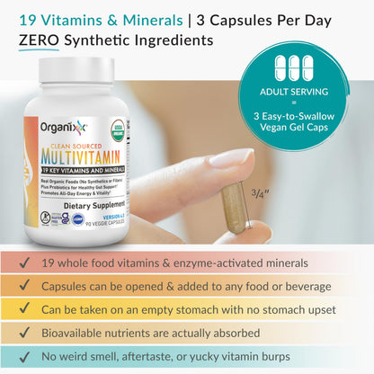 Organixx Clean Sourced Multivitamin for Women & Men, w/Vitamin C, D3, Vitamin B Complex, Probiotics, Organic Fruits & Vegetables, Supports Digestive Gut Health, Immune Support, 90 Vegan Gel Capsules OrganixxBuy Supplements Australia