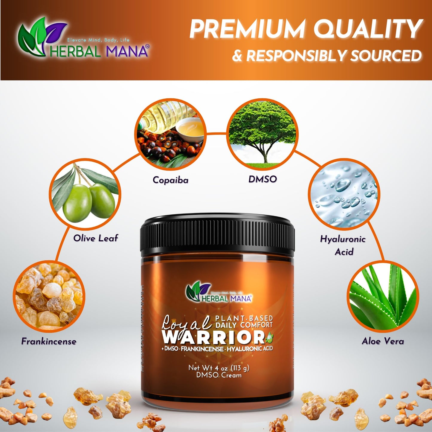 Herbal Mana Frankincense DMSO Body Cream with Magnesium & Hyaluronic Acid | Royal Warrior Herbal ManaBuy Supplements Australia