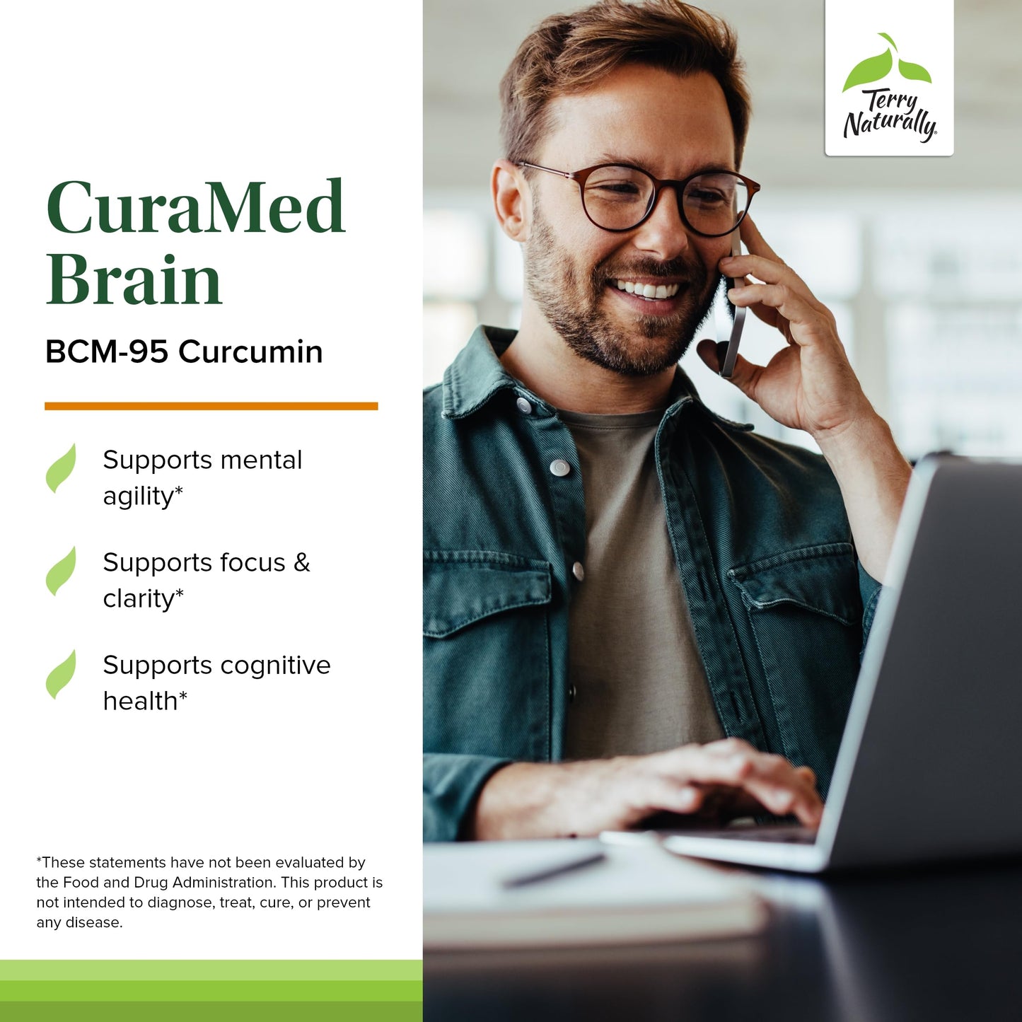 Terry Naturally CuraMed Brain - Dietary Supplement to Support Clarity & Focus - Brain Health Supplement with Curcumin & Turmeric Essential Oil to Aid Concentration - 60 Softgels (2 Pack) Terry NaturallyBuy Supplements Australia