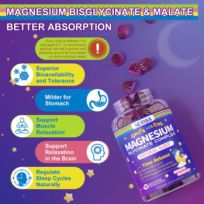 Magnesium Glycinate Gummies for Adults & Kids 4+, Sugar Free Magnesium Bisglycinate Supplement 400/200mg with B6D3, 5HTP, L-Theanine for Sleep & Relaxation, Brain, Muscle, Melatonin Free Gummies,2Pack NEVISSBuy Supplements Australia