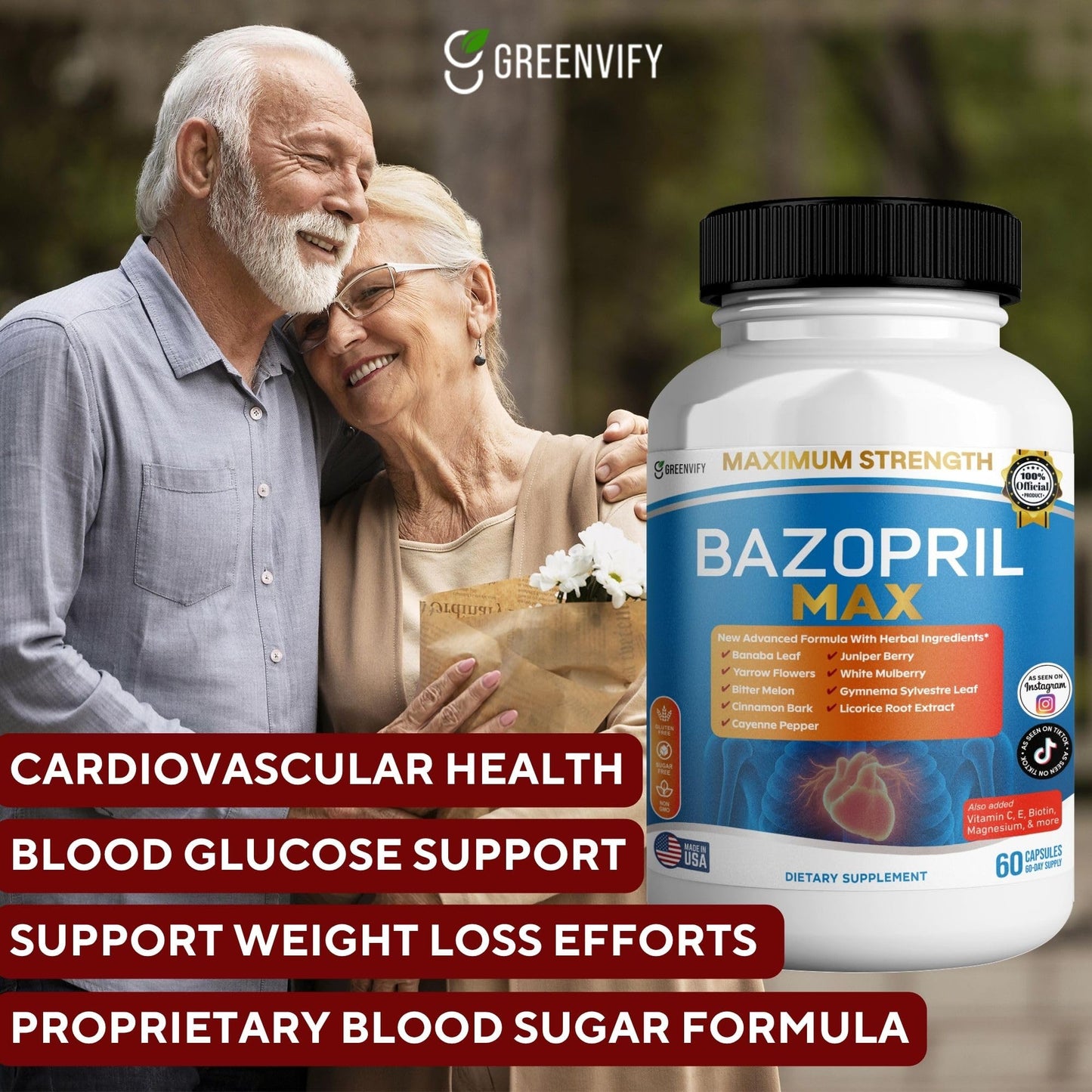 GREENVIFY Bazopril Max Maximum Strength Dietary Supplement, 60 Capsules, with Herbal Blend, Vitamins & Minerals (1) GREENVIFYBuy Supplements Australia