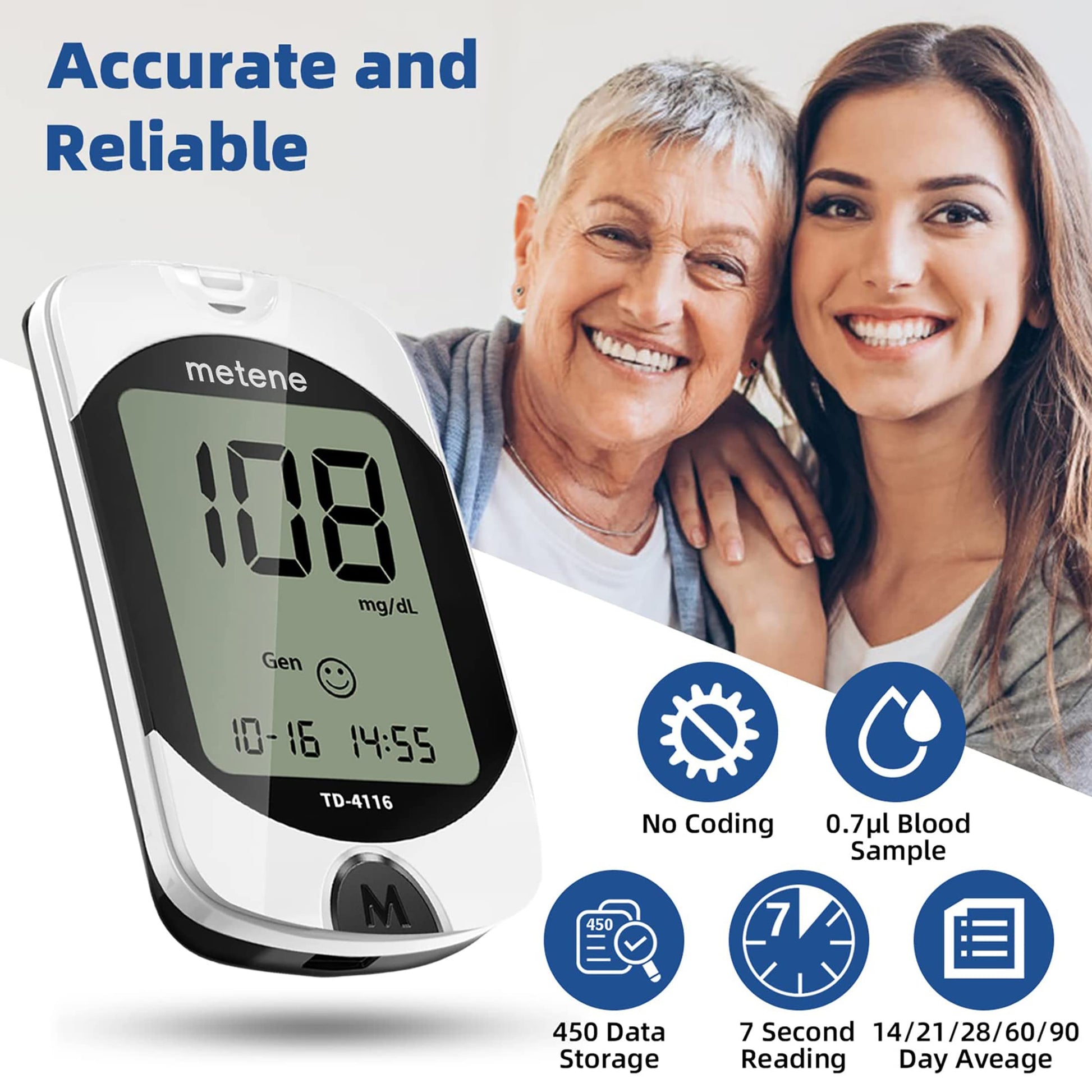 Metene TD-4116 Blood Glucose Monitor Kit, 100 Glucometer Strips MeteneBuy Supplements Australia
