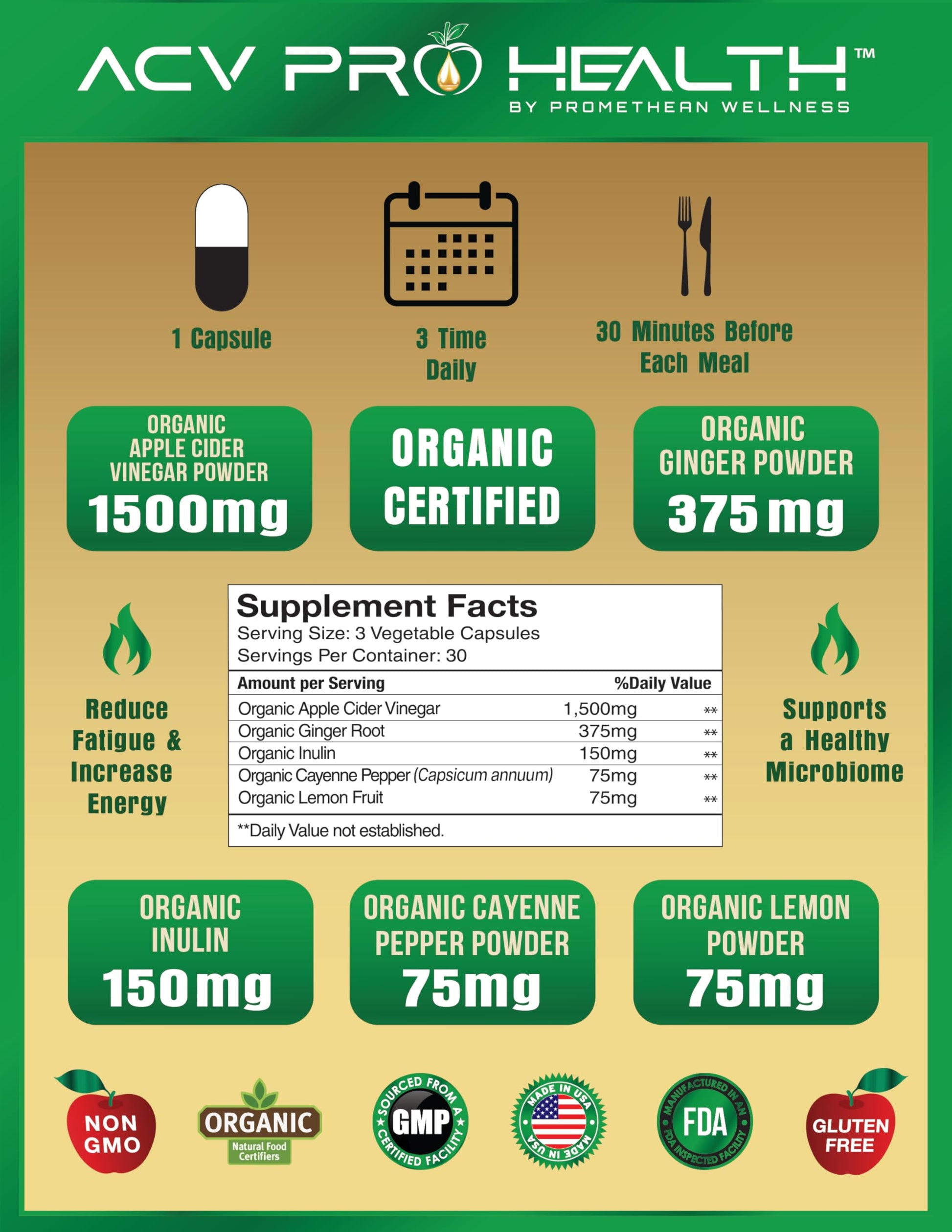 Certified Organic Apple Cider Vinegar Capsules Pro with Mother Acv Pills Detox Promethean WellnessBuy Supplements Australia