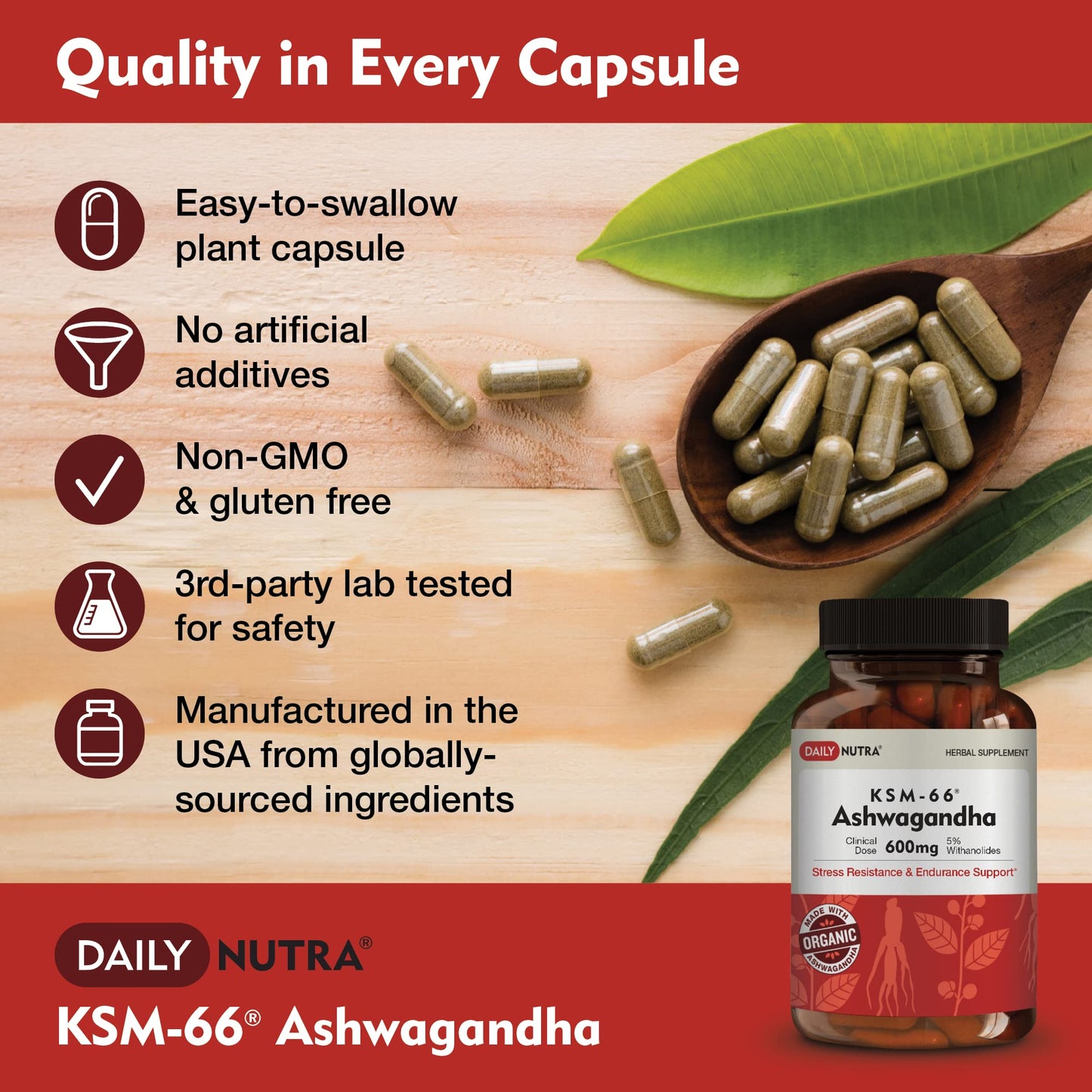 DailyNutra KSM-66 Ashwagandha 600mg Organic Root Extract - High Potency Supplement DailyNutraBuy Supplements Australia
