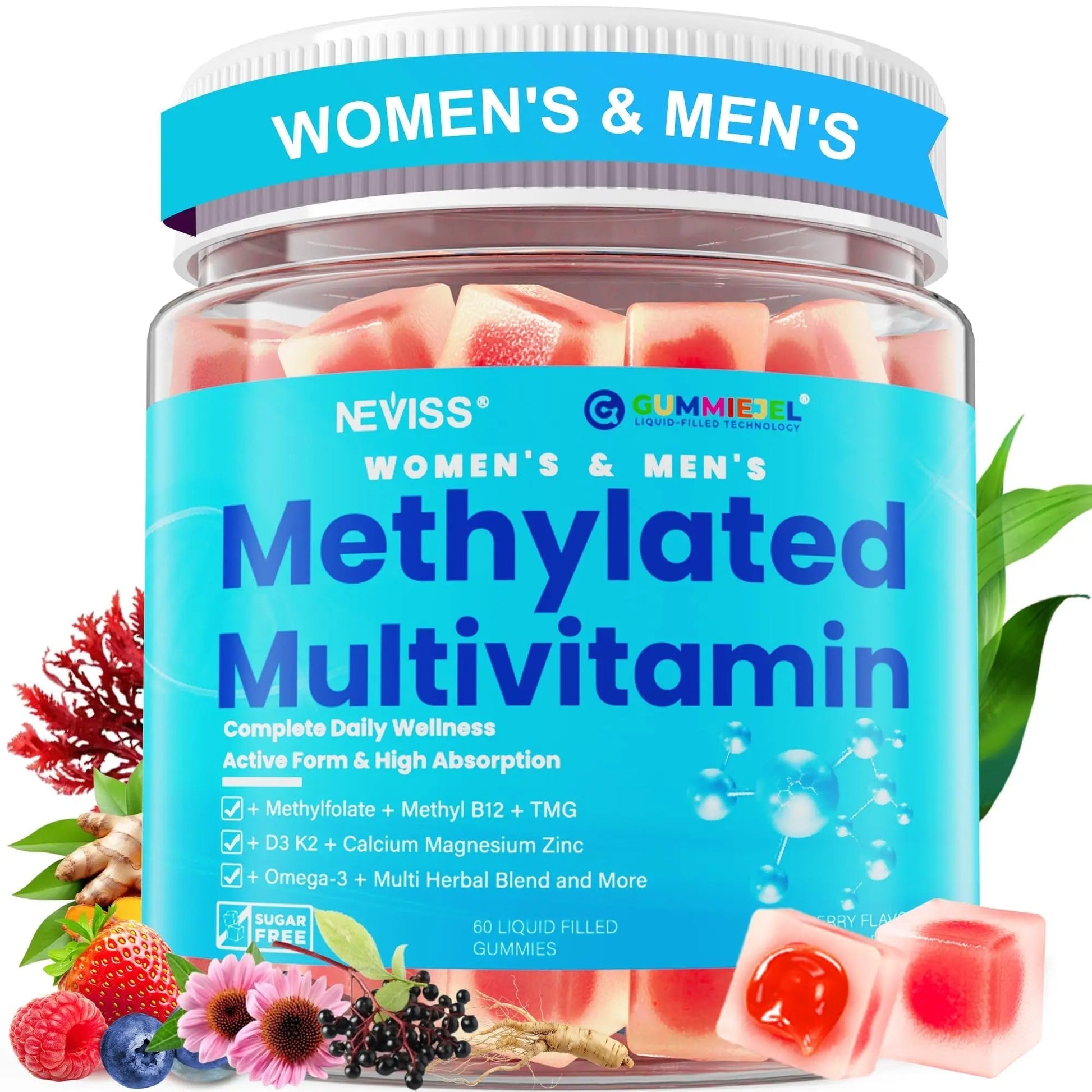 Methylated Multivitamin for Women & Men Gummies w/ Omega-3, Calcium, D3 K2, Methylfolate & B12, TMG, Daily Vitamin A, C, E, B Complex, Magnesium, CoQ10 NEVISSBuy Supplements Australia