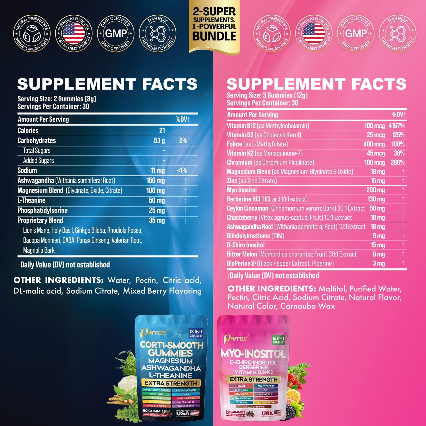 Soothe & Smooth Bundle Gummies - Cortisol & Myo-Inositol Supplement with D-Chiro Inositol, Berberine, Magenesium, Ashwagandha, L-Theanine, Vitamins D3+K2 & B12, Folate, Zinc Lion's Mane (150 Gummies) ParroxBuy Supplements Australia