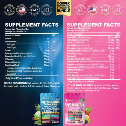 Soothe & Smooth Bundle Gummies - Cortisol & Myo-Inositol Supplement with D-Chiro Inositol, Berberine, Magenesium, Ashwagandha, L-Theanine, Vitamins D3+K2 & B12, Folate, Zinc Lion's Mane (150 Gummies) ParroxBuy Supplements Australia