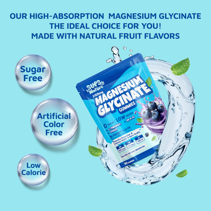 Magnesium Glycinate Gummies 2150 mg with Magnesium L-Threonate for Adults, Melatonin Free, High Absorption, Blueberry Flavor, 90 Count sups natureBuy Supplements Australia