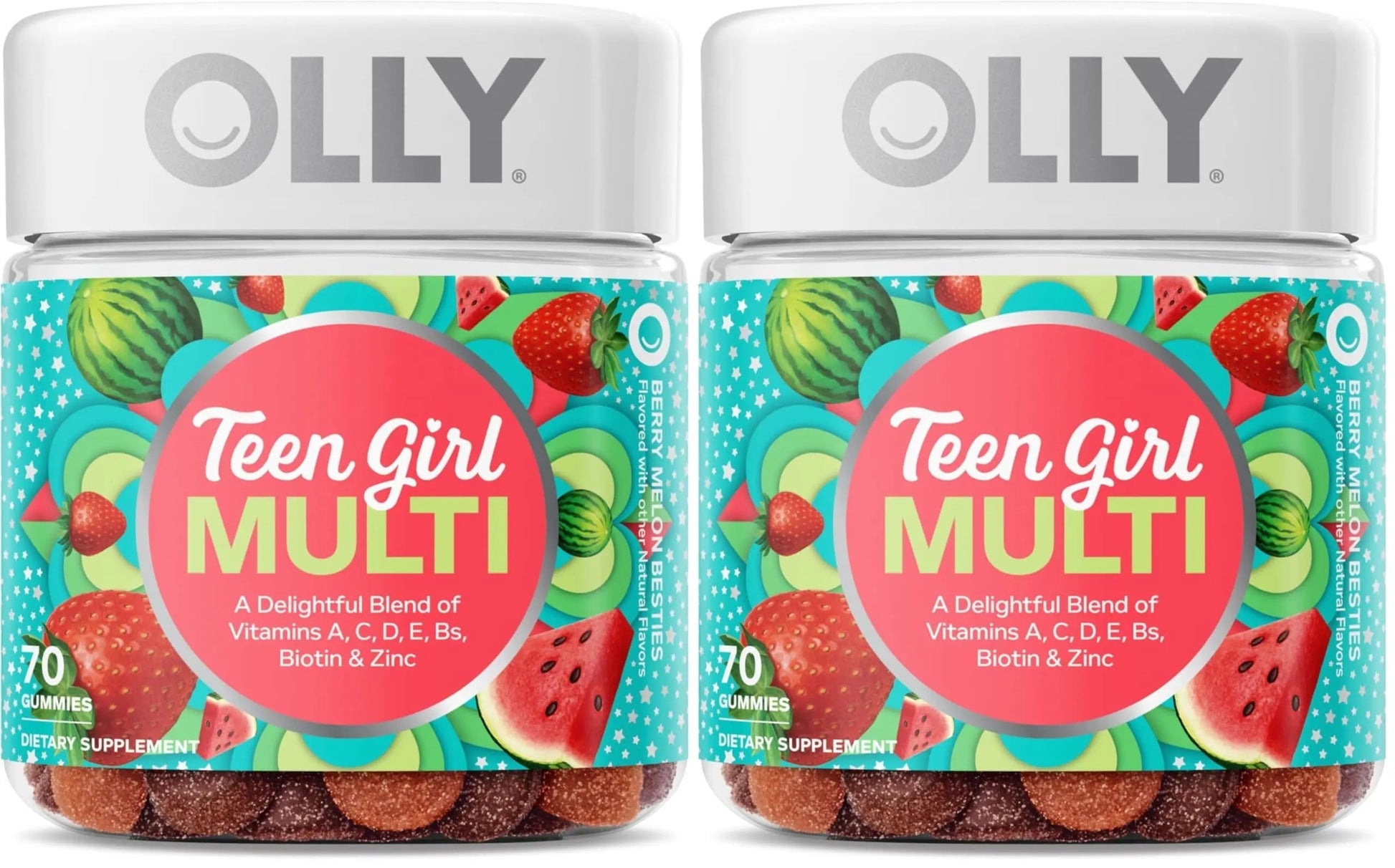 OLLY Teen Girl Multi Gummy, Healthy Skin and Immune Support, 15 Essential Vitamins, Biotin, Zinc, Calcium, Chewable Multivitamin OLLY