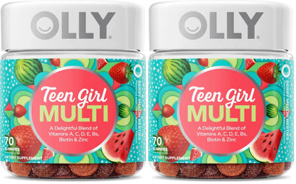 OLLY Teen Girl Multi Gummy, Healthy Skin and Immune Support, 15 Essential Vitamins, Biotin, Zinc, Calcium, Chewable Multivitamin OLLY