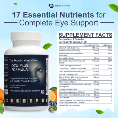 Rebuild Your Vision Ocu-Plus Formula – Eye Health Supplement with Lutein & Zeaxanthin – Supports Visual Clarity, Night Vision & Macular Health – with Bilberry, Ginkgo Biloba & NAC – 60 Capsules Rebuild Your VisionBuy Supplements Australia