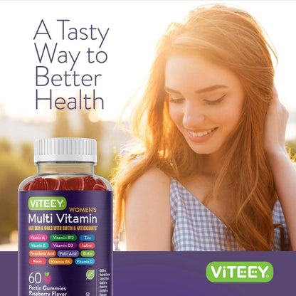 Viteey Womens Multivitamin Gummies - Immune Support - 12 in 1 Essential Vitamins & Minerals - Vitamin A, C, D3, E, B6, B12, Folic Acid, Biotin, Calcium Viteey