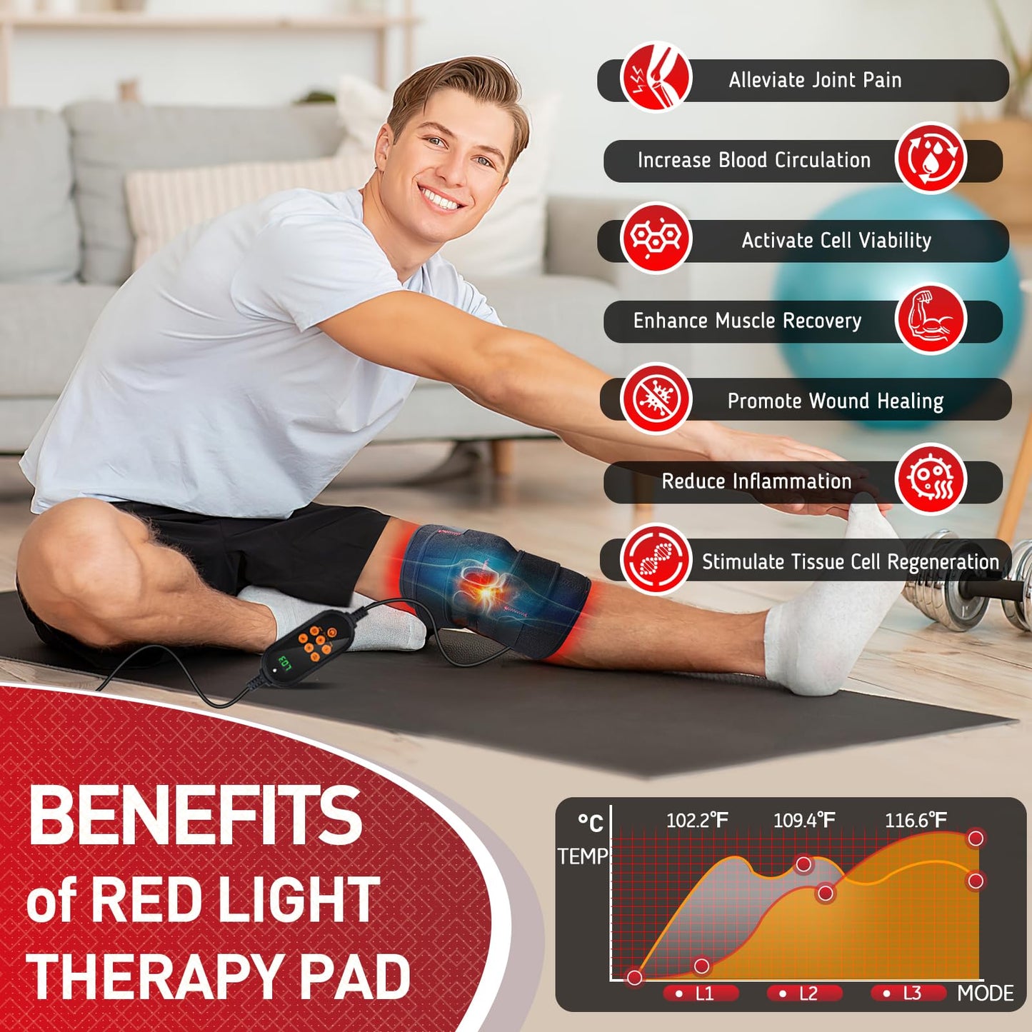 Red Light Therapy for Knee, 660nm Red Light and 850nm Near Infrared Light Therapy Device RikimxinBuy Supplements Australia