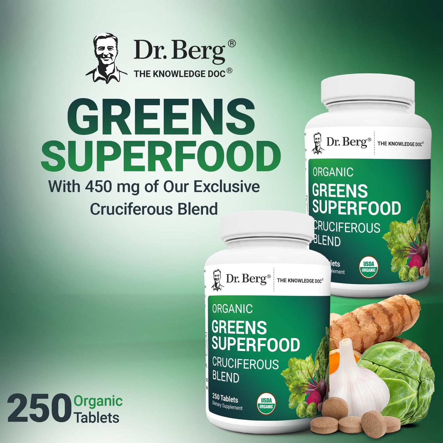 Dr. Berg's Greens Superfood Cruciferous Vegetable Tablets - Vegetable Supplements for Adults w/ 11 Phytonutrient Super Greens Tablets - Energy, Immune System & Liver Veggie Tablets - 250 Tablets Dr. Berg NutritionalsBuy Supplements Australia