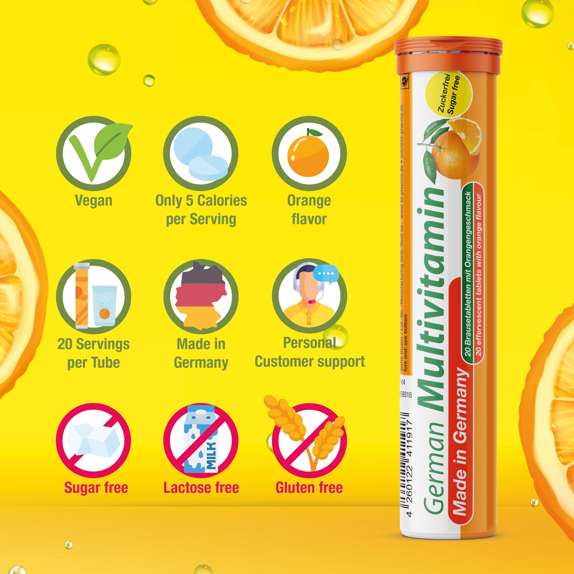 T&D German Vitamin, Minerals - 140 Vegan/Vegetarian Drink Effervescent Tablets - Mixed Fruit Flavor Box - Made in Germany T&DBuy Supplements Australia