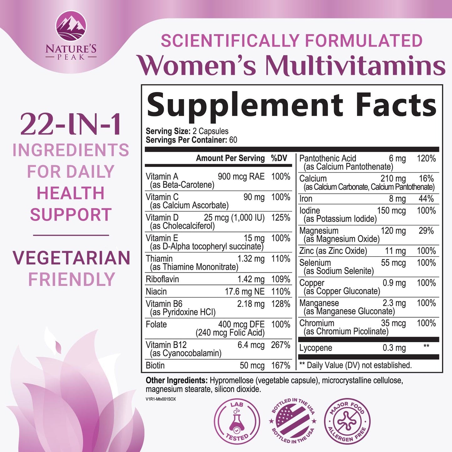 Multivitamin for Women - Complete Daily Womens Multivitamins with Calcium, Folate, Vitamin A, C, D, E & B Vitamins, Zinc and Iron - Multi Vitamins for Bone, Energy & Immune Support - 120 Capsules Nature's PeakBuy Supplements Australia