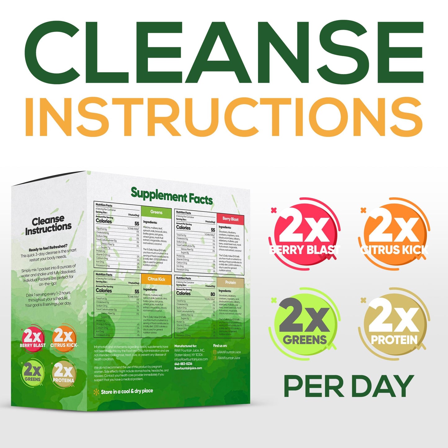 Raw Fountain 3 Day Juice Cleanse Detox, Weight Management Program, 24 Powder Packets Raw FountainBuy Supplements Australia