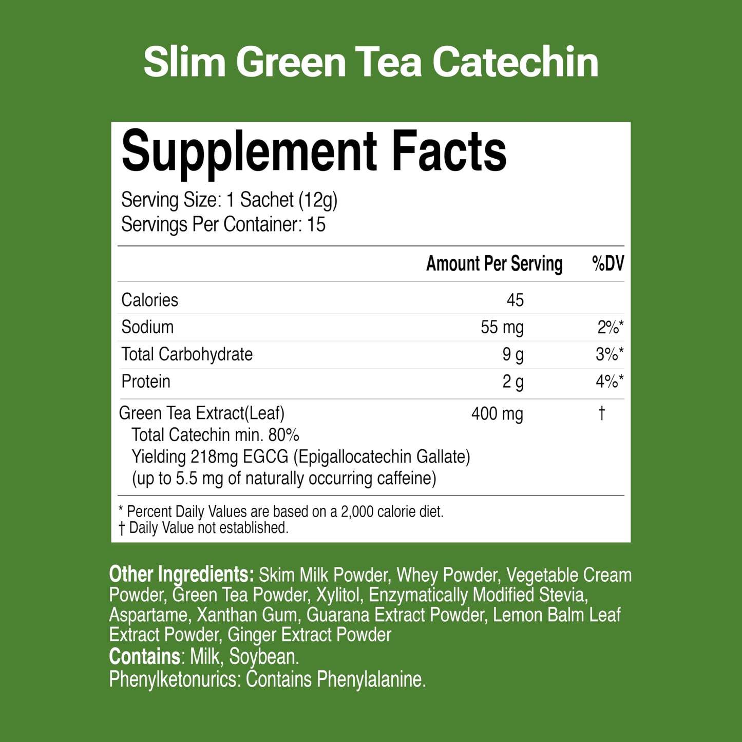 Slim Green Tea Catechin - Matcha Latte Flavor - 15 Pack - Supports Healthy Weight JAYUBuy Supplements Australia