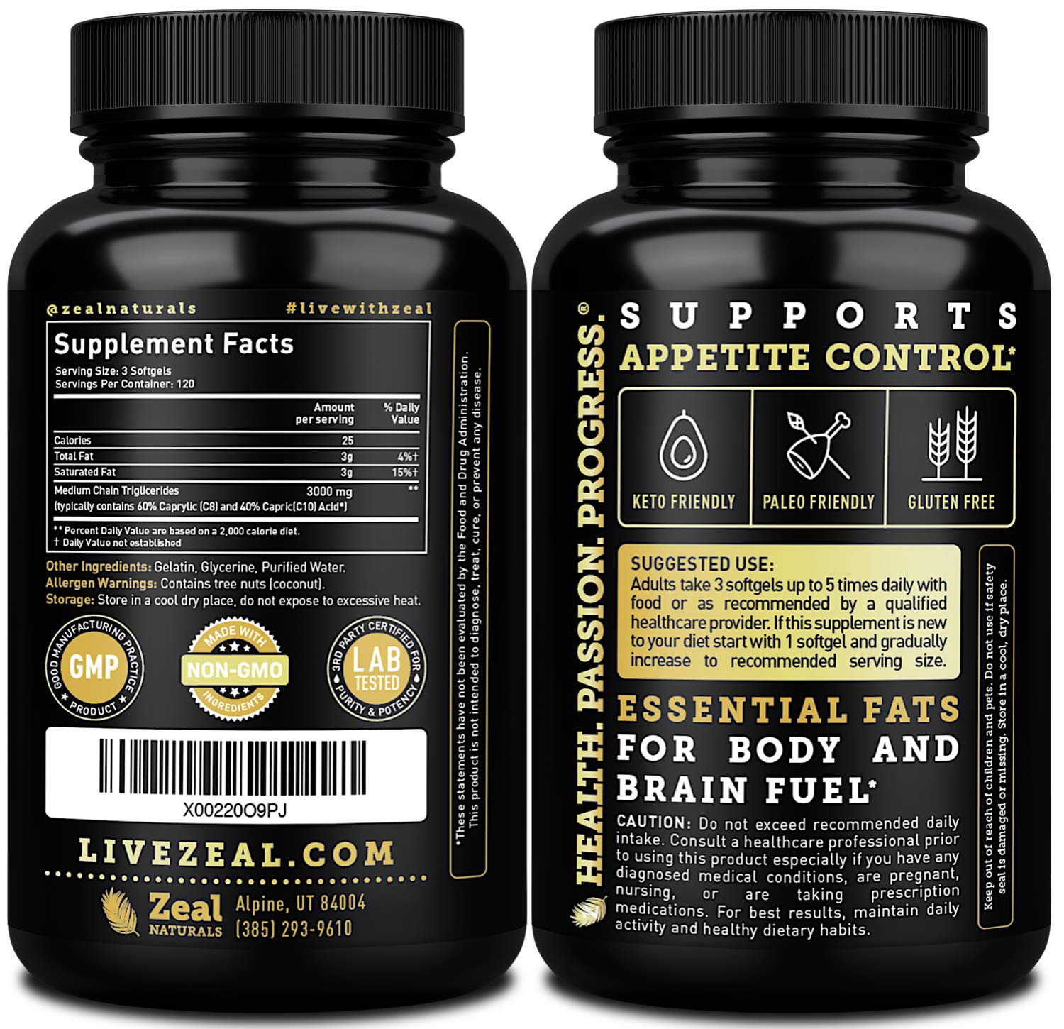 Pure MCT Oil Capsules (360 Softgels | 3000mg) 4 Month Supply Keto Pills w Unrefined Coconut Zeal NaturalsBuy Supplements Australia