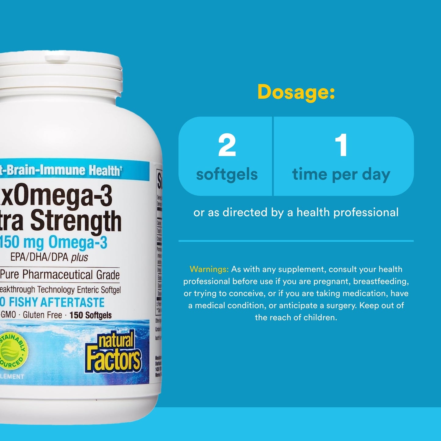 Natural Factors RxOmega-3 Ultra Strength - Brain & Heart Health Support - Eye Health Supplement with EPA & DHA - Supplement with Omega-3 Fatty Acids - 150 Softgels (75 Servings) Natural FactorsBuy Supplements Australia