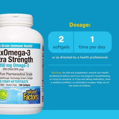 Natural Factors RxOmega-3 Ultra Strength - Brain & Heart Health Support - Eye Health Supplement with EPA & DHA - Supplement with Omega-3 Fatty Acids - 150 Softgels (75 Servings) Natural FactorsBuy Supplements Australia