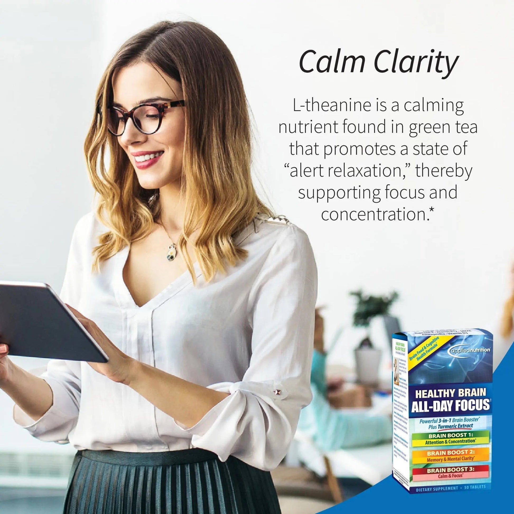 Applied Nutrition Healthy Brain All-Day Focus - 50 Tablets - Powerful 3-in-1 Brain Booster with Turmeric Extract - 25 Servings Applied NutritionBuy Supplements Australia