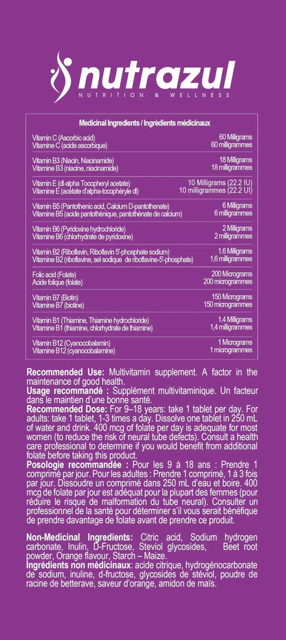 nutrazul Multivitamin Effervescent Tablets, Supplement for Daily Wellness & 9 Essential Vitamins, Contains Vitamin with Vitamin C & B Complex nutrazulBuy Supplements Australia