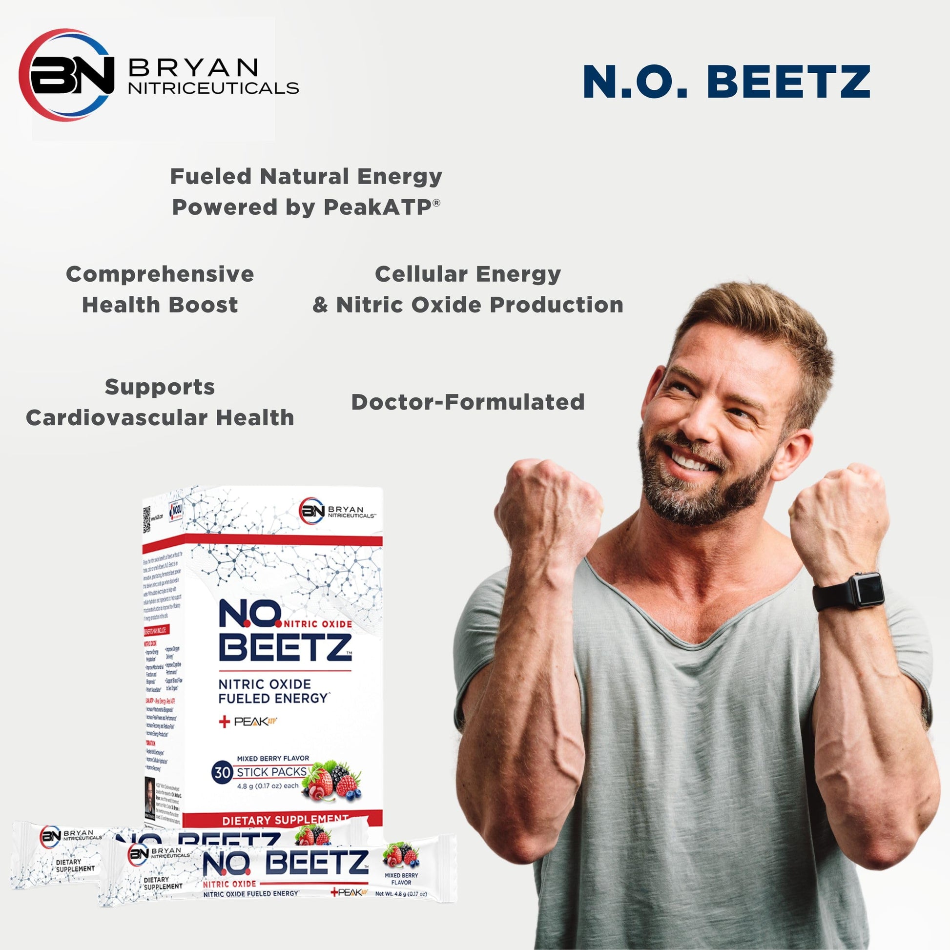 Bryan Nitriceuticals N.O. Beetz Nitric Oxide Fueled Energy Boost Supplement, Hydration & Cellular Energy Production Enhancer, Blend of Vitamins and Minerals (30 Servings) Bryan NitriceuticalsBuy Supplements Australia