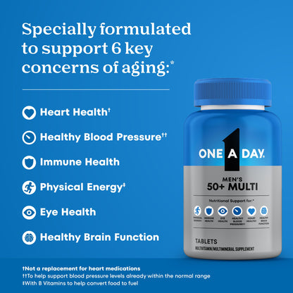 One A Day Men’s 50+ Multivitamins, Supplement with A, C, D, E and Zinc for Immune Health*, Calcium & More, 100 Tablets ONE A DAYBuy Supplements Australia