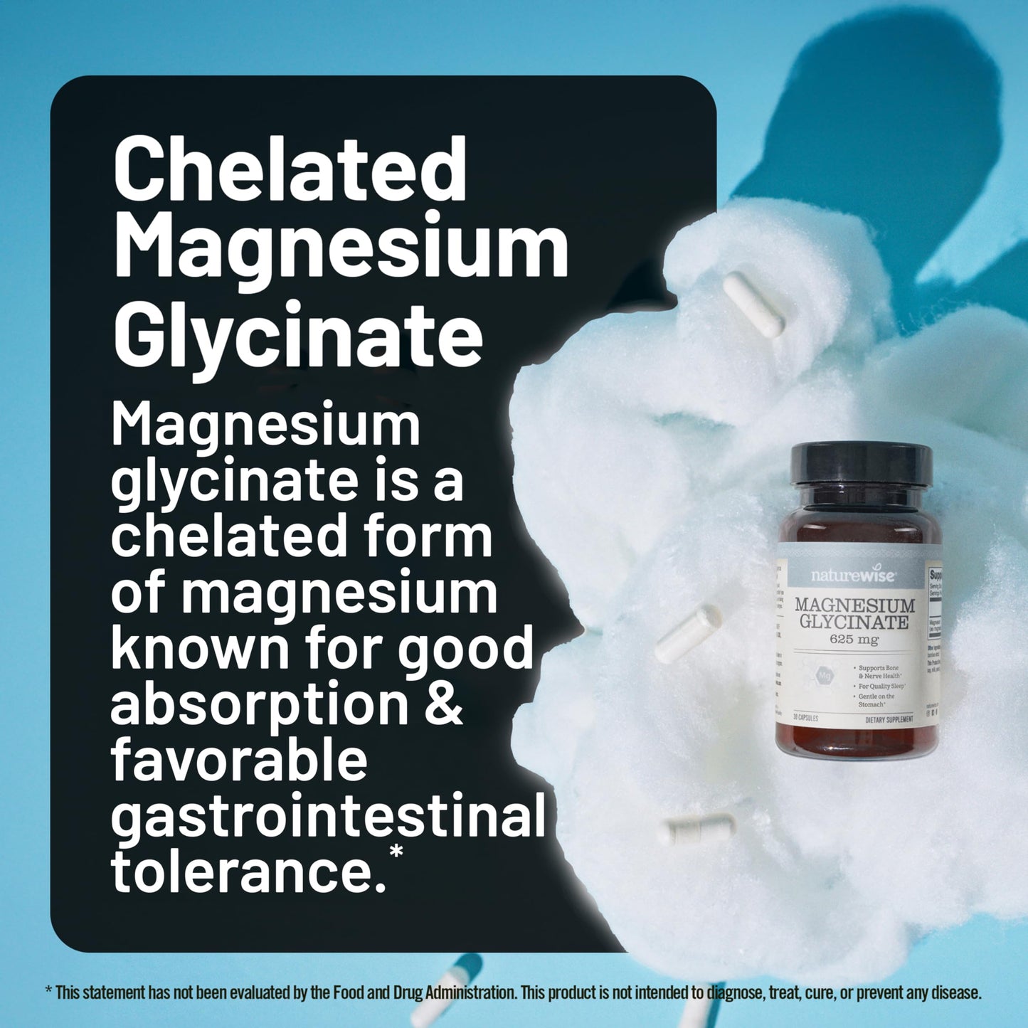 NatureWise Magnesium Glycinate 625 mg - High Absorption Chelated Magnesium Glycinate for Sleep, Relaxation, Muscle & Bones*