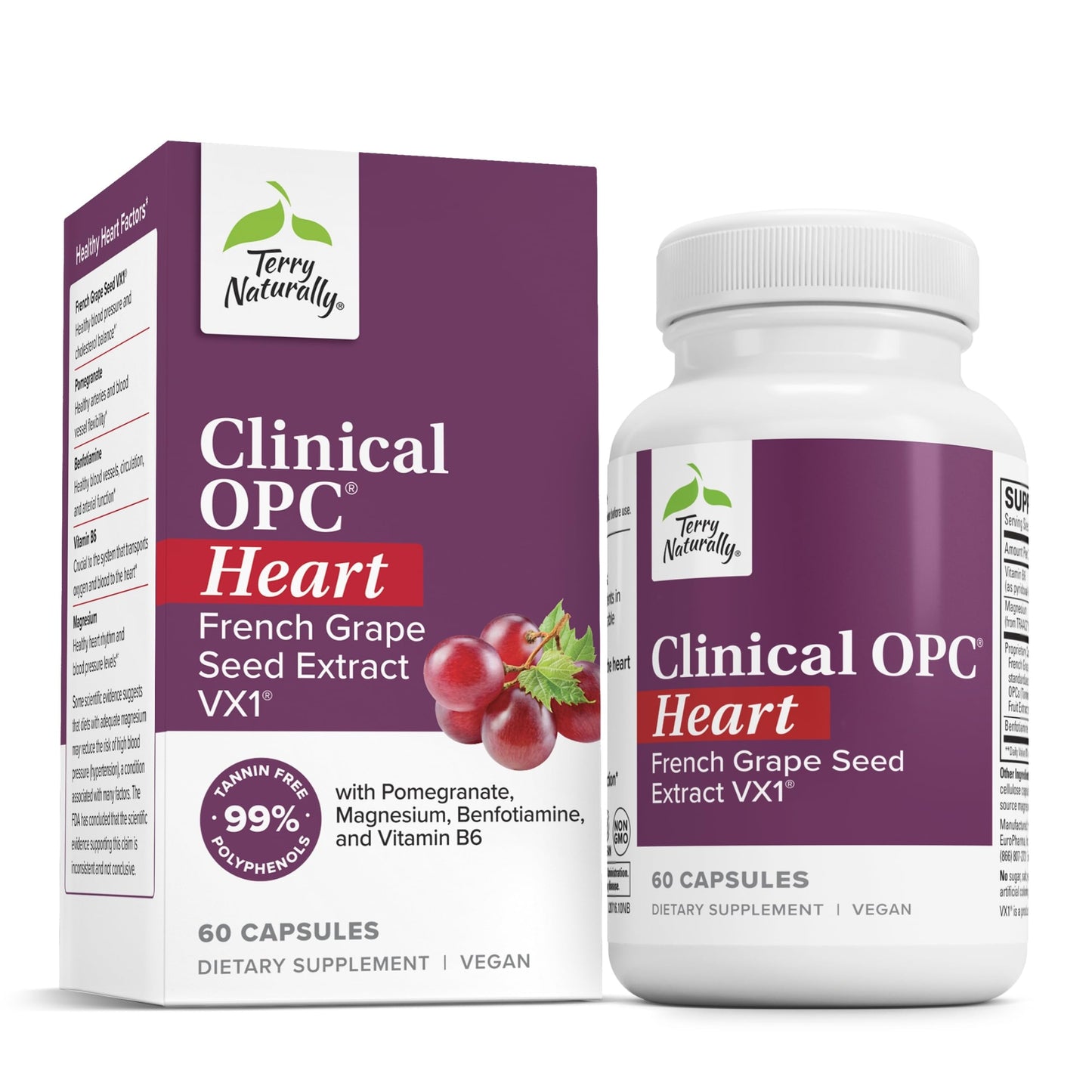 Terry Naturally Clinical OPC Heart - Heart Health Supplement with Magnesium, Vitamin B6, Grape Seed Extract - Dietary Supplement for Artery Health & Circulation - 60 Capsules Terry NaturallyBuy Supplements Australia