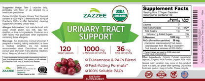 Zazzee USDA Organic Cranberry PACs and D-Mannose, 1000 mg D-Mannose, 36 mg Cranberry PACs, 120 Vegan Capsules, 2 Month Supply, Potent & Fast-Acting, All-Natural Urinary Tract Health Support, Non-GMO ZazzeeBuy Supplements Australia