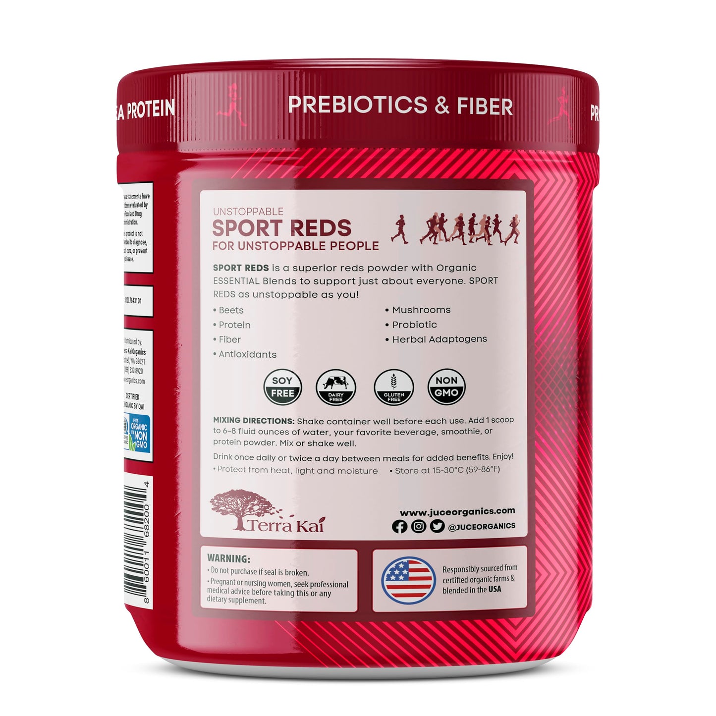 Terra Kai Organics Juce SR7 Sport Reds Organic Fruit & Veggies w/Pea Protein | 43 Superfoods, Antioxidants, Mushrooms, Beets, Herbal Adaptogens, Probiotic, Fiber, Garden Berry Flavor (30 Servings) Terra Kai OrganicsBuy Supplements Australia