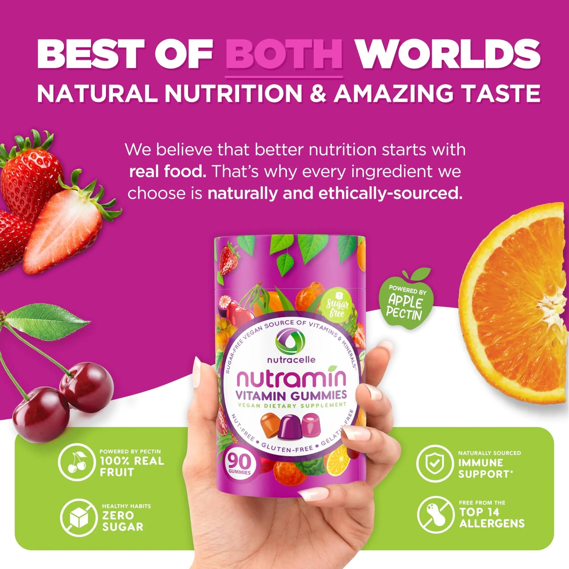 NUTRAMIN Daily Vegan Keto Multivitamin Gummies Non-GMO Natural Vitamin C, D + Zinc for Immunity, Plant-Based, Sugar-Free NutracelleBuy Supplements Australia