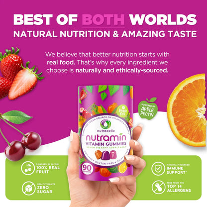 NUTRAMIN Daily Vegan Keto Multivitamin Gummies Non-GMO Natural Vitamin C, D + Zinc for Immunity, Plant-Based, Sugar-Free NutracelleBuy Supplements Australia
