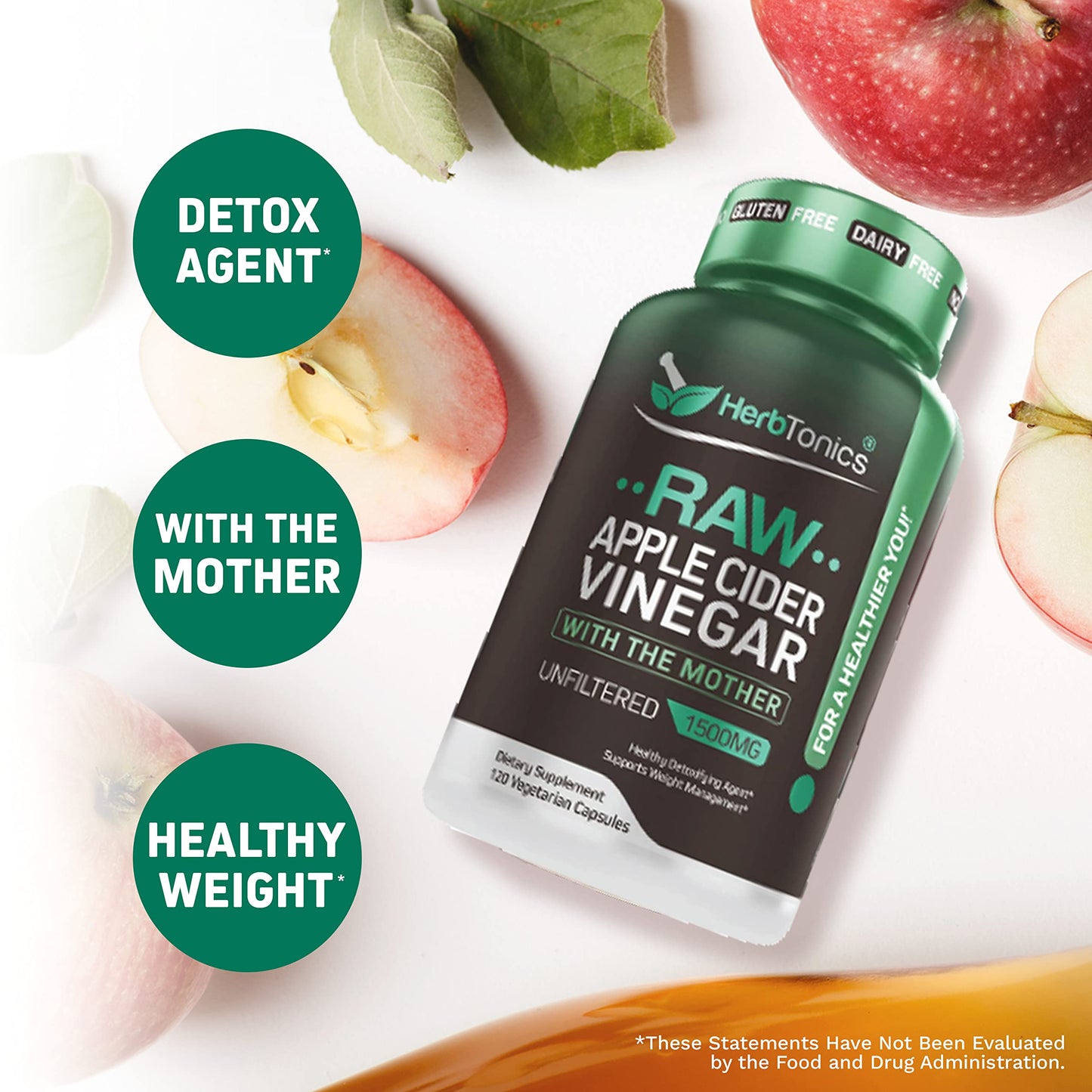 Herbtonics Raw Apple Cider Vinegar Capsules, 1500mg Detox Support (Packaging May Vary), 90 Caps HerbtonicsBuy Supplements Australia