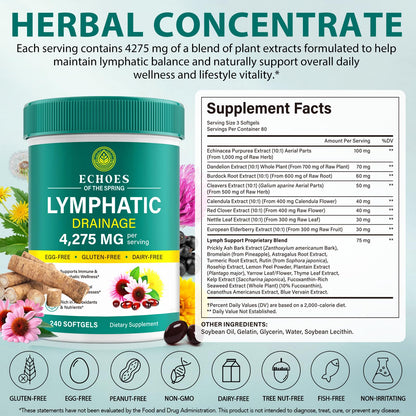 Lymphatic Drainage Supplements, 4275mg Lymph System Support Supplement for Women & Men, Daily Wellness Support, 21-in-1 Herbal Blend with Echinacea, Dandelion, Burdock, Turmeric & More, 240 Softgels Echoes of the springBuy Supplements Australia