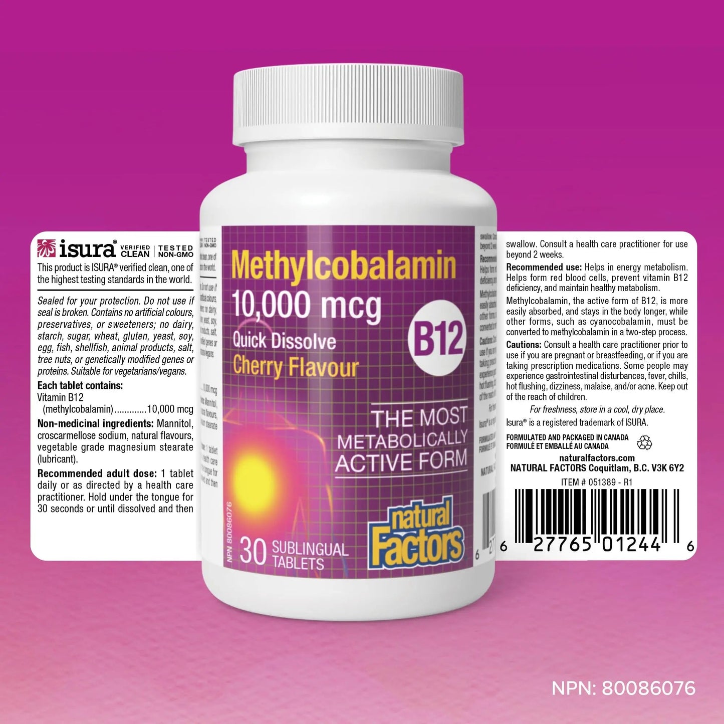 Natural Factors B12 Methylcobalamin, 10,000 mcg, Cherry, 30 Chewable Tablets Natural FactorsBuy Supplements Australia