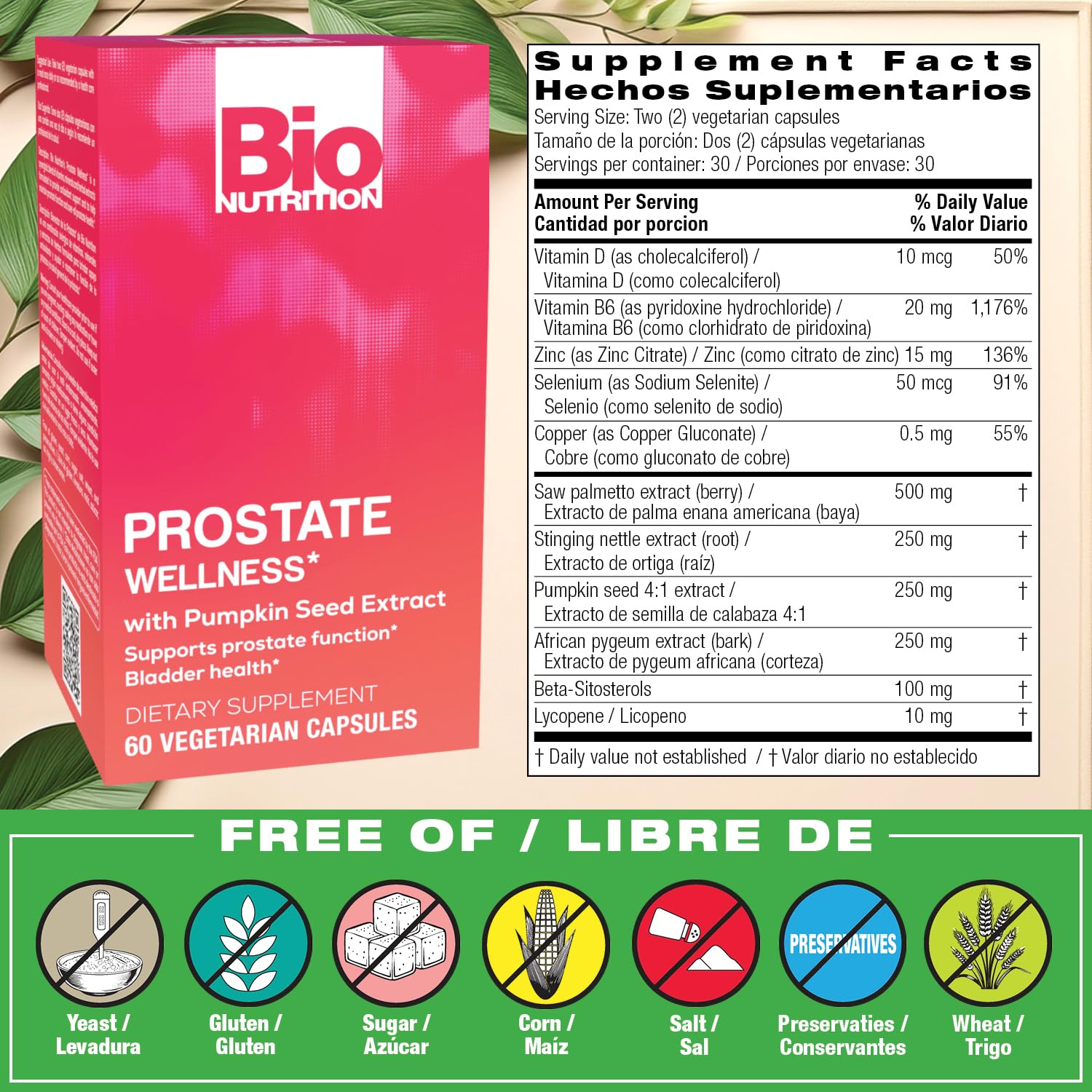 Bio Nutrition Prostate Wellness with Pumpkin Seed Extract 60 Capsules Bio NutritionBuy Supplements Australia