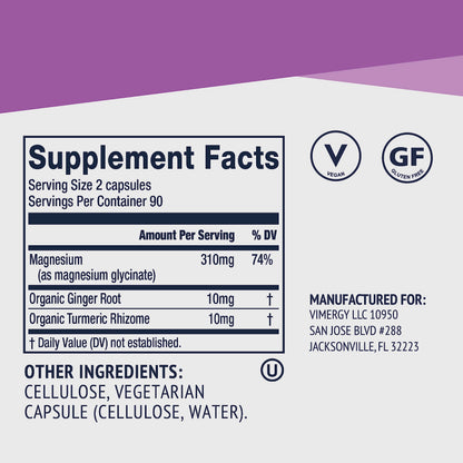 VIMERGY Magnesium Glycinate – Stress Support – Chelated to Avoid Tummy Upset*– Promotes Heart Health & Energy*