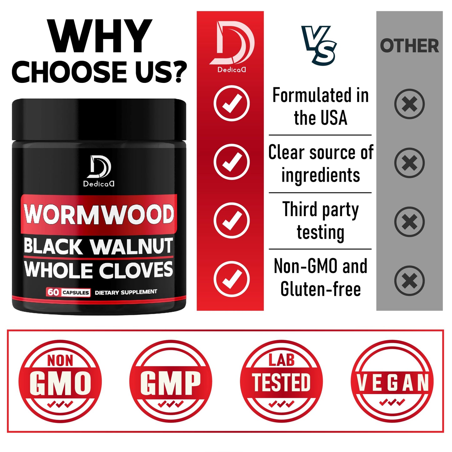 DEDICAD 1500mg Wormwood Capsules with Black Walnut & Cloves - Artemisia Annua Supplement for Immunity - 60 Vegan Capsules DEDICADBuy Supplements Australia