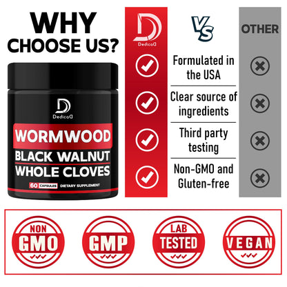 DEDICAD 1500mg Wormwood Capsules with Black Walnut & Cloves - Artemisia Annua Supplement for Immunity - 60 Vegan Capsules DEDICADBuy Supplements Australia