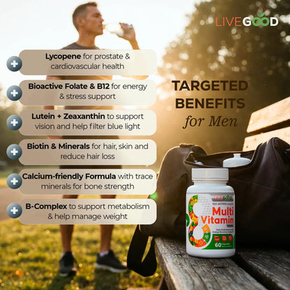 LiveGood Bio-Active Complete Multivitamin for Men, Daily Men’s Multi with 24 Essential Vitamins and Minerals for Energy, Immunity LIVEGOODBuy Supplements Australia